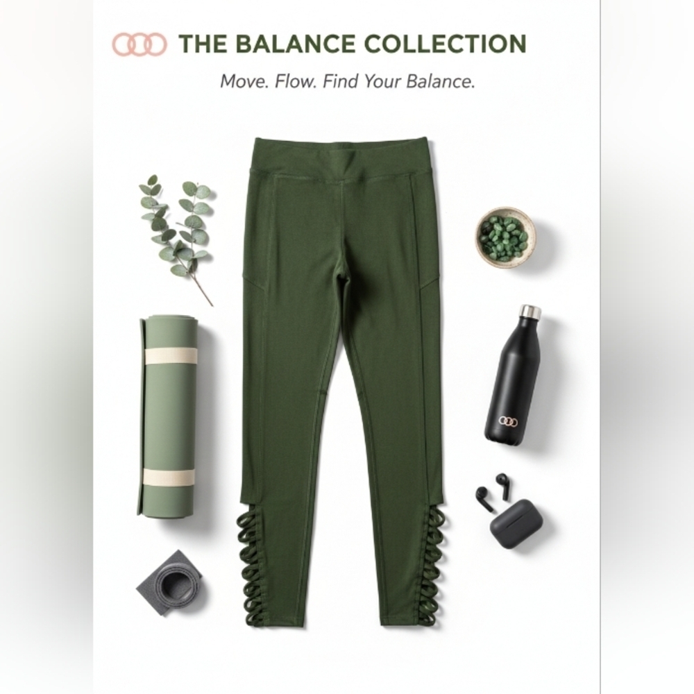 Balance Collection Women's Olive Light Green Mesh Criss Cross Leggings Medium